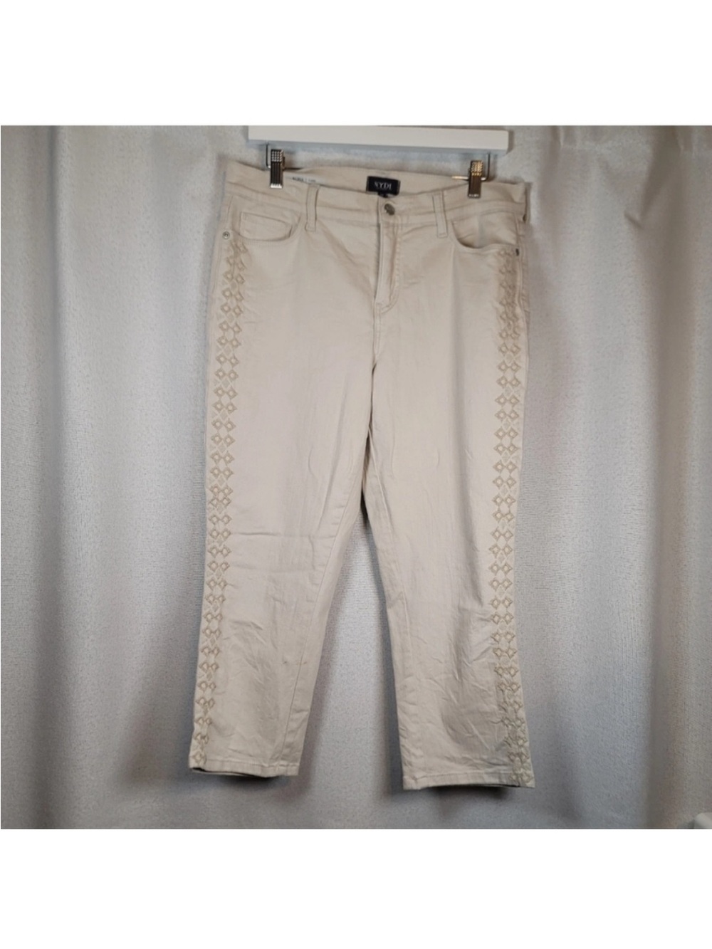 NYDJ Cream Cropped Jeans with Embroidered Side Trim